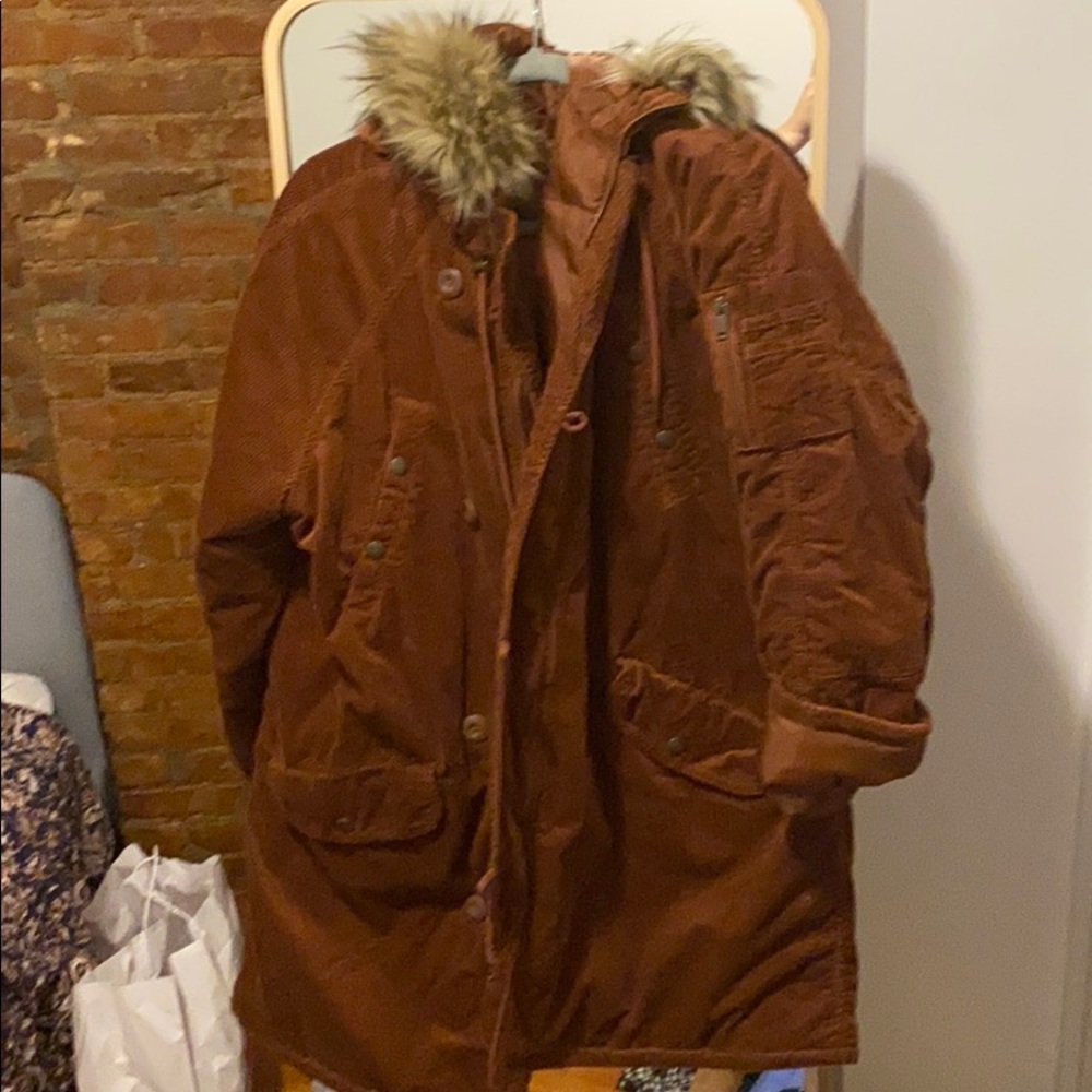 American eagle brown orange corduroy parka jacket